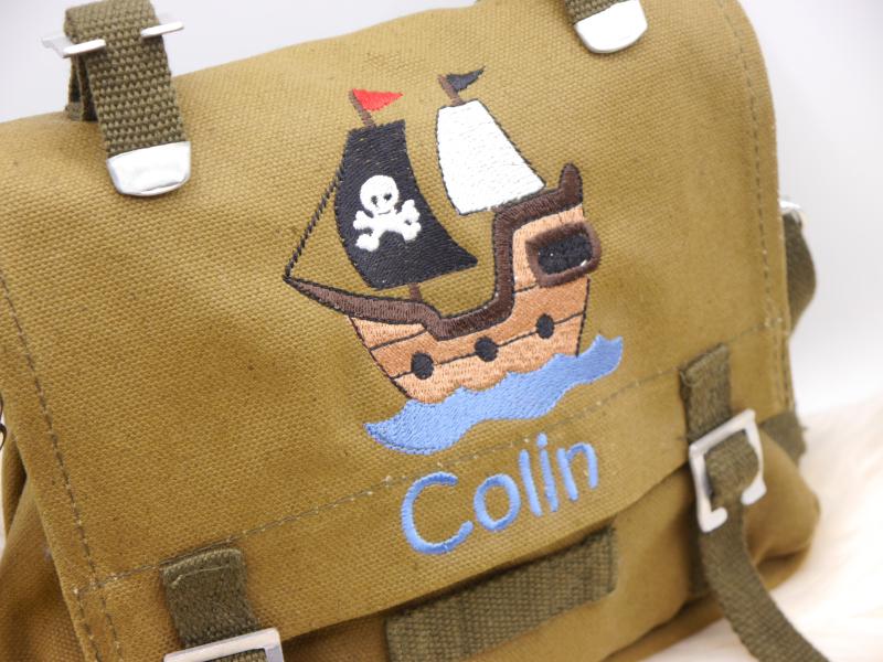 Canvastasche "Colin" + Piratenschiff bestickt individualisierbar -Ausstellungsstück- - sofort lieferbar -